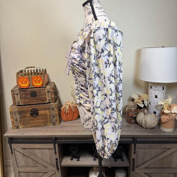 Free People Mabel Floral Tie Blouse Lilac Balloon Sleeve Sz S Boho Cottage - Picture 5 of 10